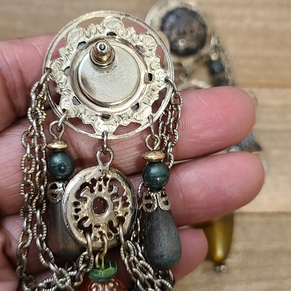 Vintage Earrings • Middle East Feel • Dangling • Earthy Tones •  Pierced - Picture 5 of 6
